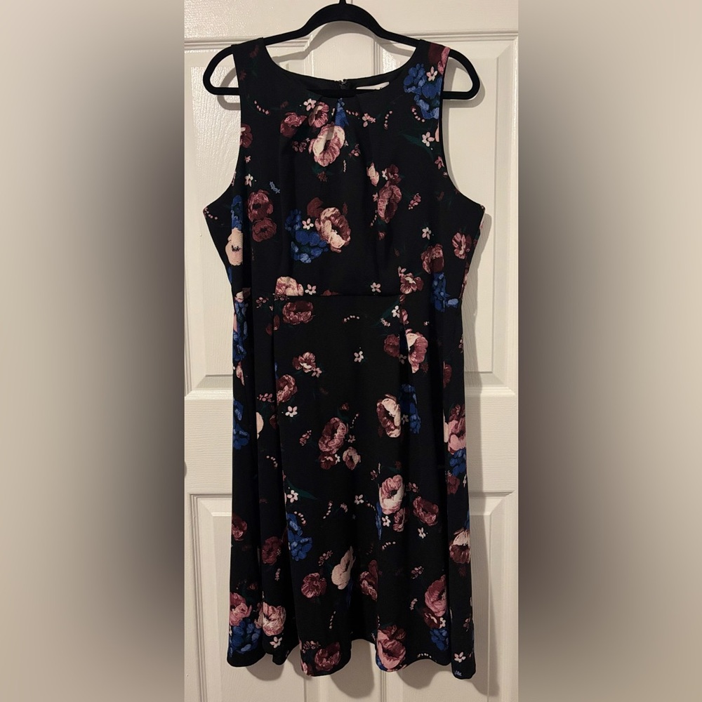 EUC Elle Black Dress with Blue and Pink Floral Design